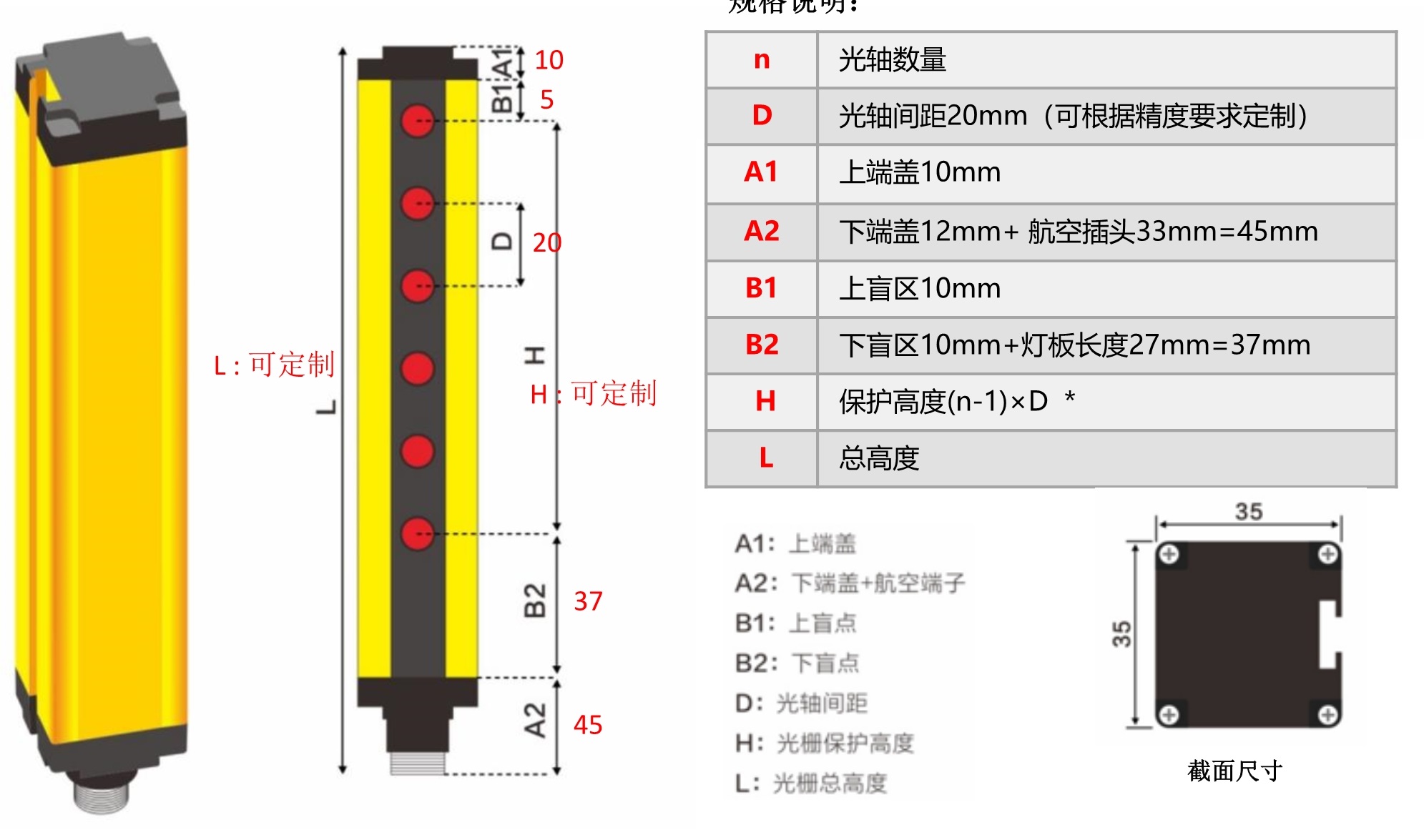 测高光栅门尺寸示意图 测高光栅门尺寸示意图